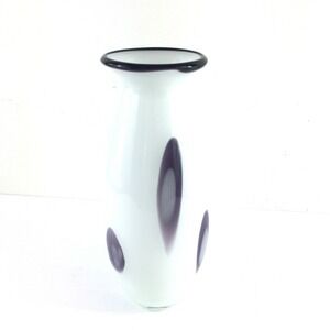 Vtg Art Vase Glass White with Amethyst Purple Design 8 1/4" Gift Bud Vase